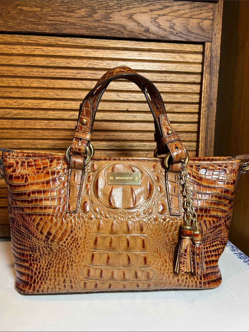 Brahmin Vintage satchel Mini Asher Melbourne Embossed Leather purse
